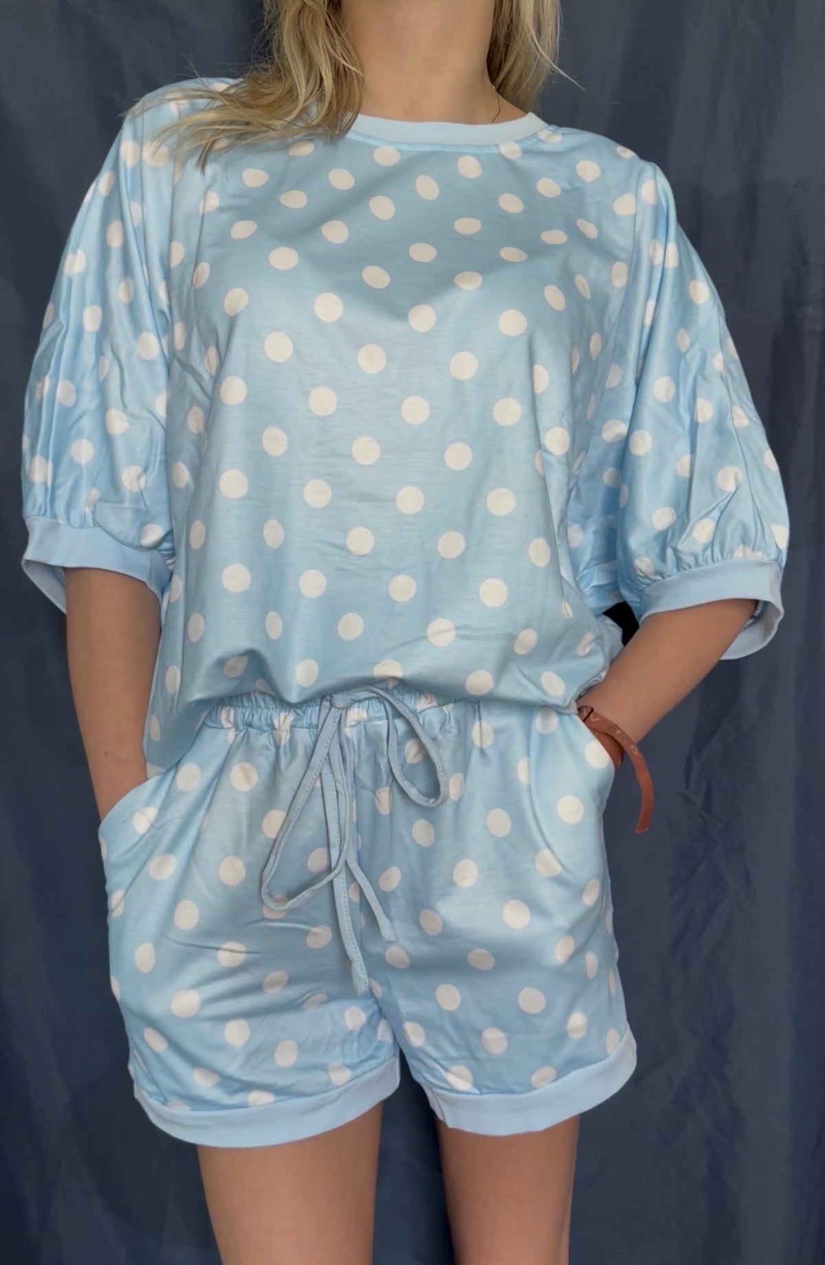 Blue polka shorts