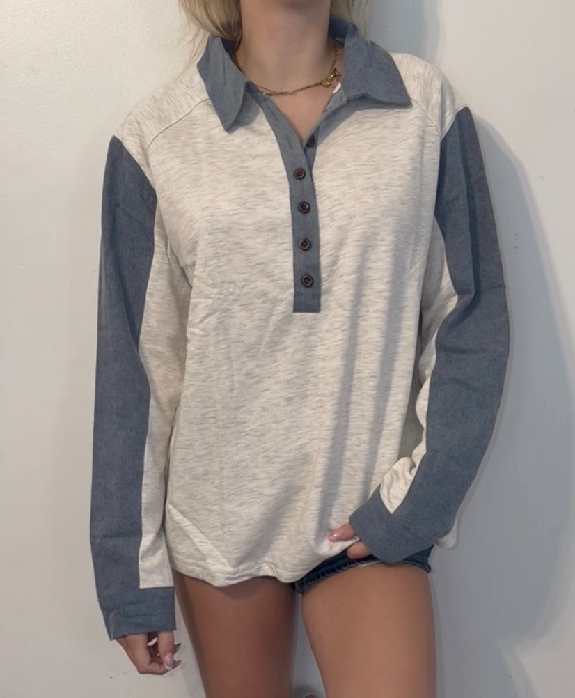 Denim patchwork button top